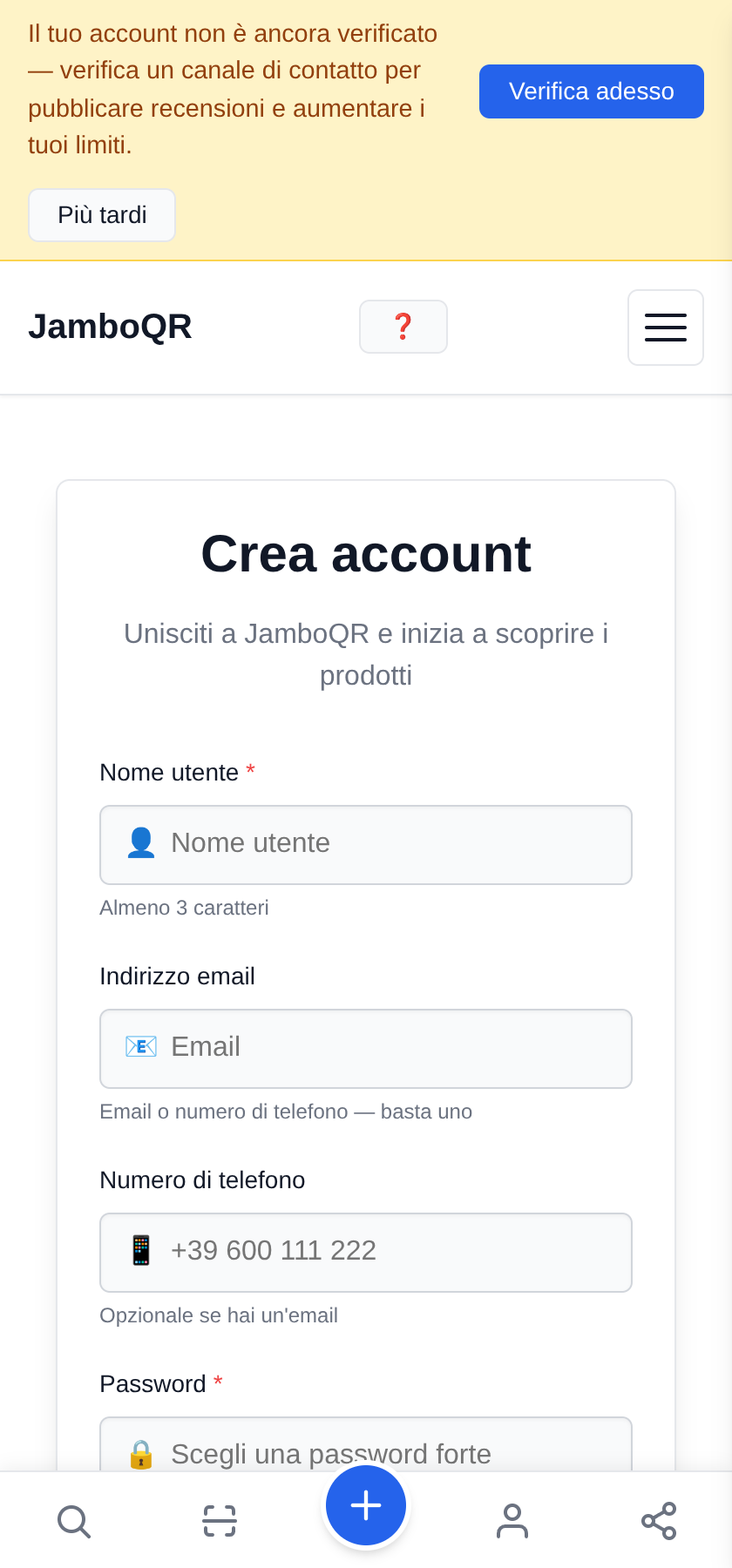 Metti il menù del tuo ristorante su un QR, gratis Crea il tuo account