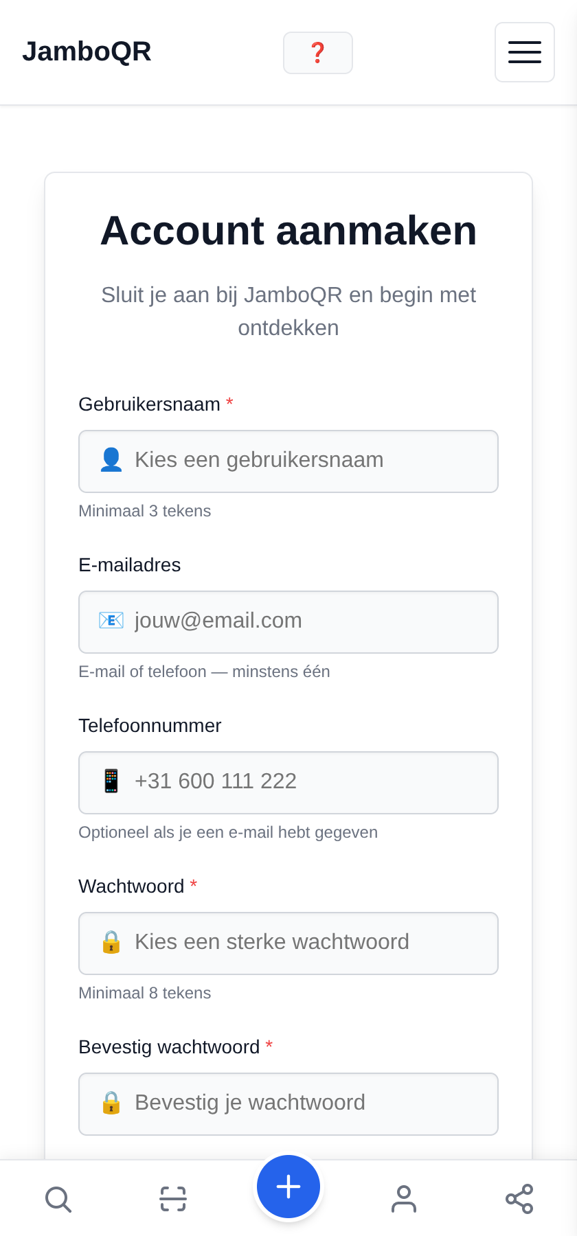 Zet uw menukaart gratis op een QR-code Maak uw account aan