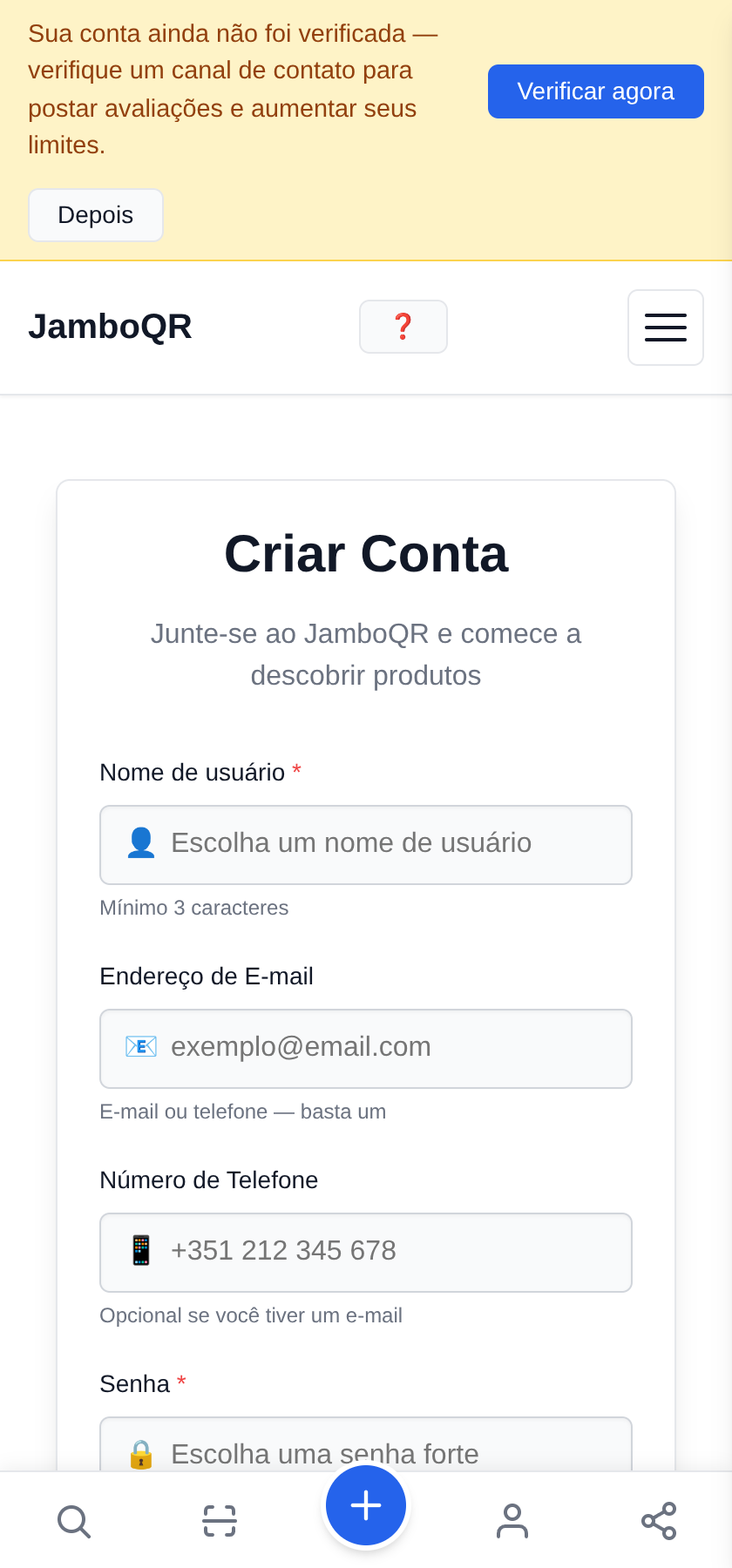 Crie sua conta