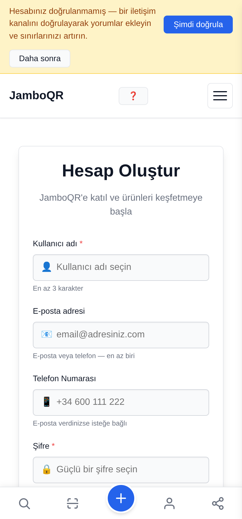 Restoranınızın menüsünü ücretsiz bir QR koduna taşıyın Hesabınızı oluşturun