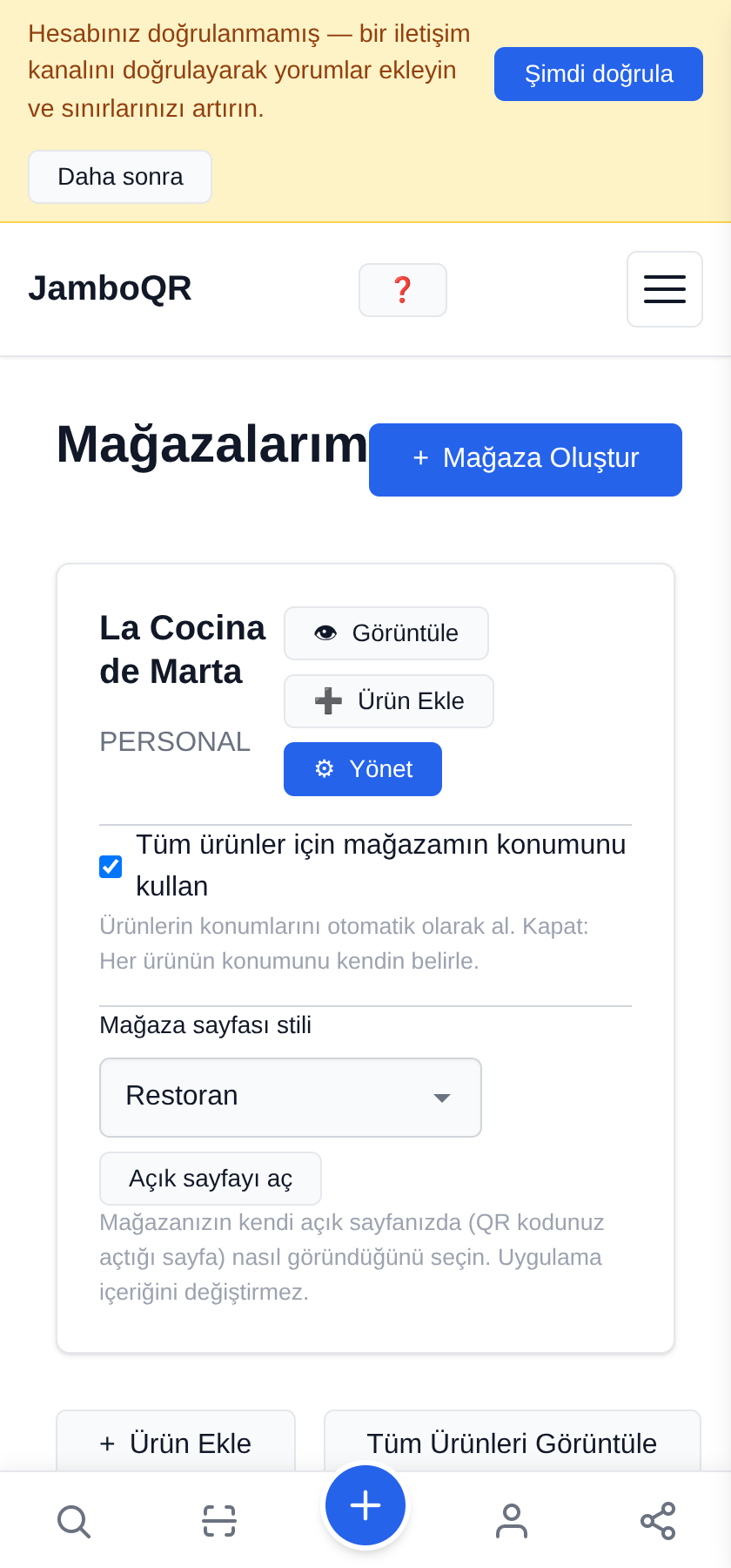 Restoranınızın menüsünü ücretsiz bir QR koduna taşıyın Mağazanız zaten var