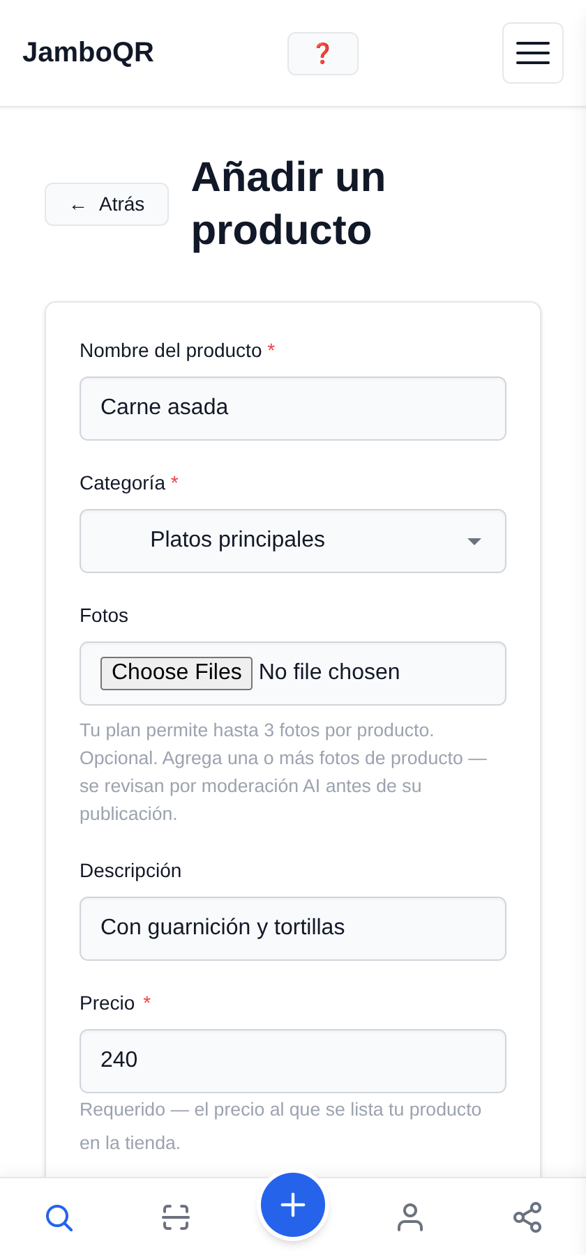 Añade tu primer platillo
