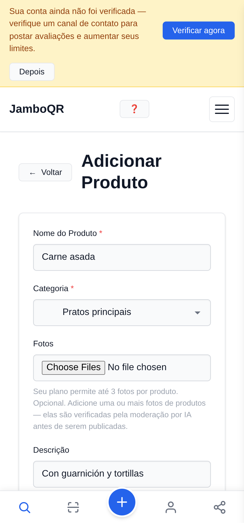 Adicione o primeiro prato