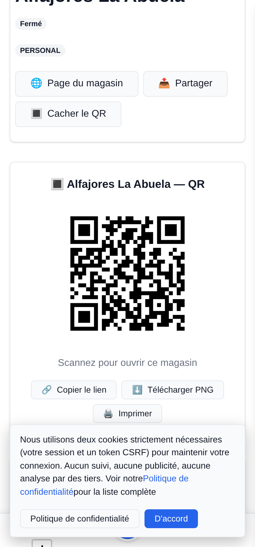 Votre QR pour le comptoir et pour les boîtes