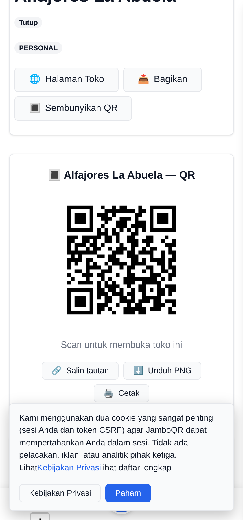 QR Anda untuk meja dan untuk kotak