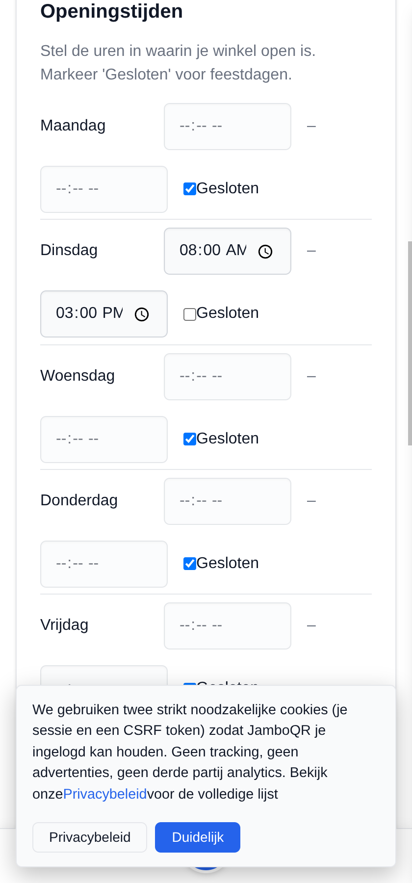 Mijn mobiele winkel: één kraam, elke dag een andere plek Vink alleen de dagen aan dat je eruit gaat