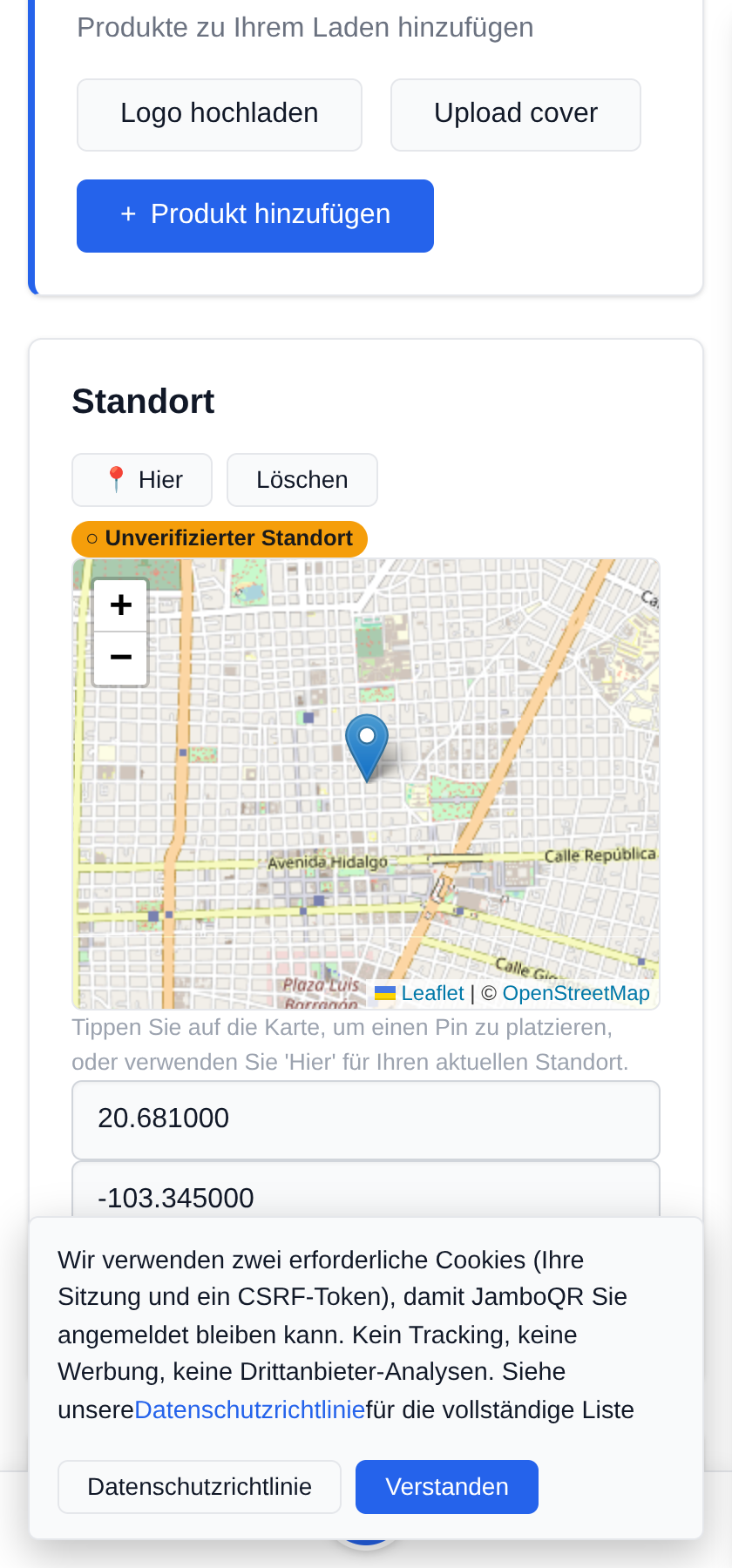 Mein mobiles Geschäft: ein Stand, jeden Tag ein anderer Platz Beim Aufbauen auf „Hier" tippen