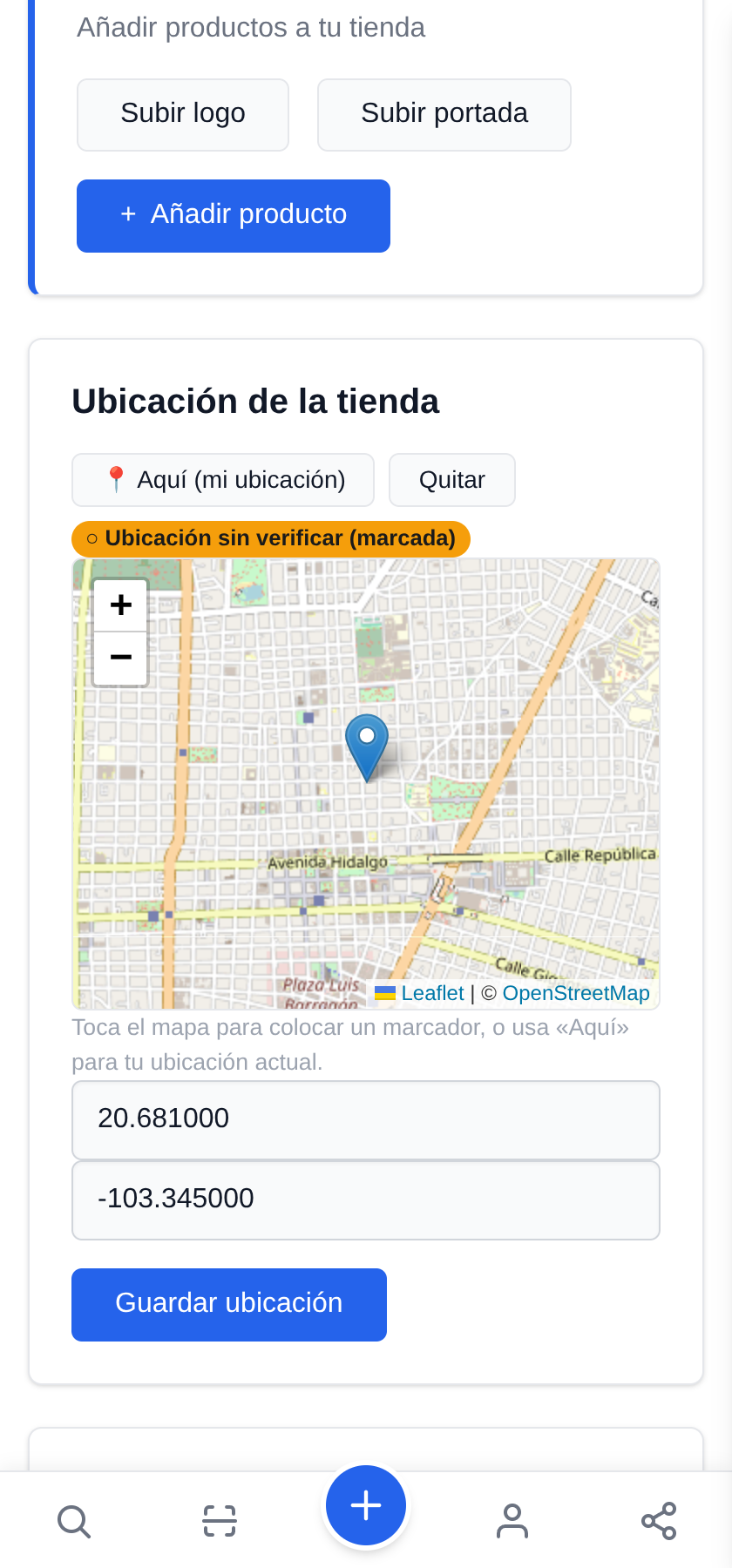 Mi tienda móvil: un puesto, un sitio distinto cada día Al montar el puesto, pulsa "Aquí"