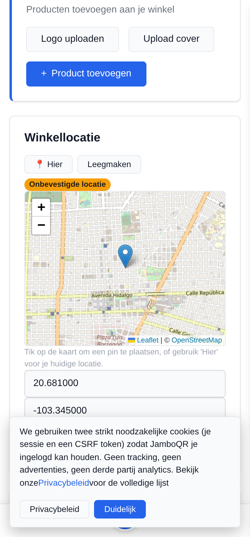 Mijn mobiele winkel: één kraam, elke dag een andere plek Tik bij het opbouwen op "Hier"
