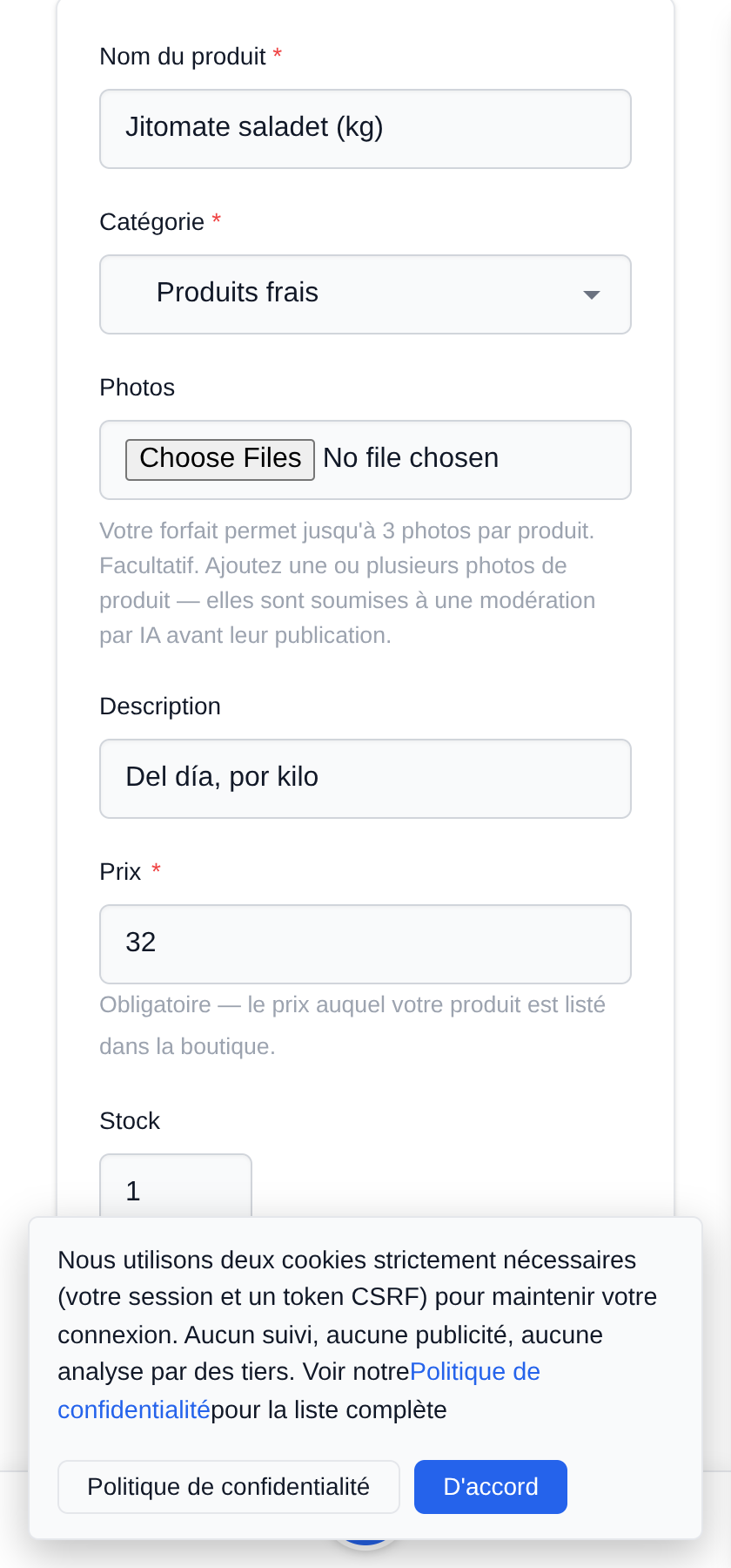 Ma boutique mobile : un étal, un endroit différent chaque jour Mettez ce que vous avez apporté aujourd'hui