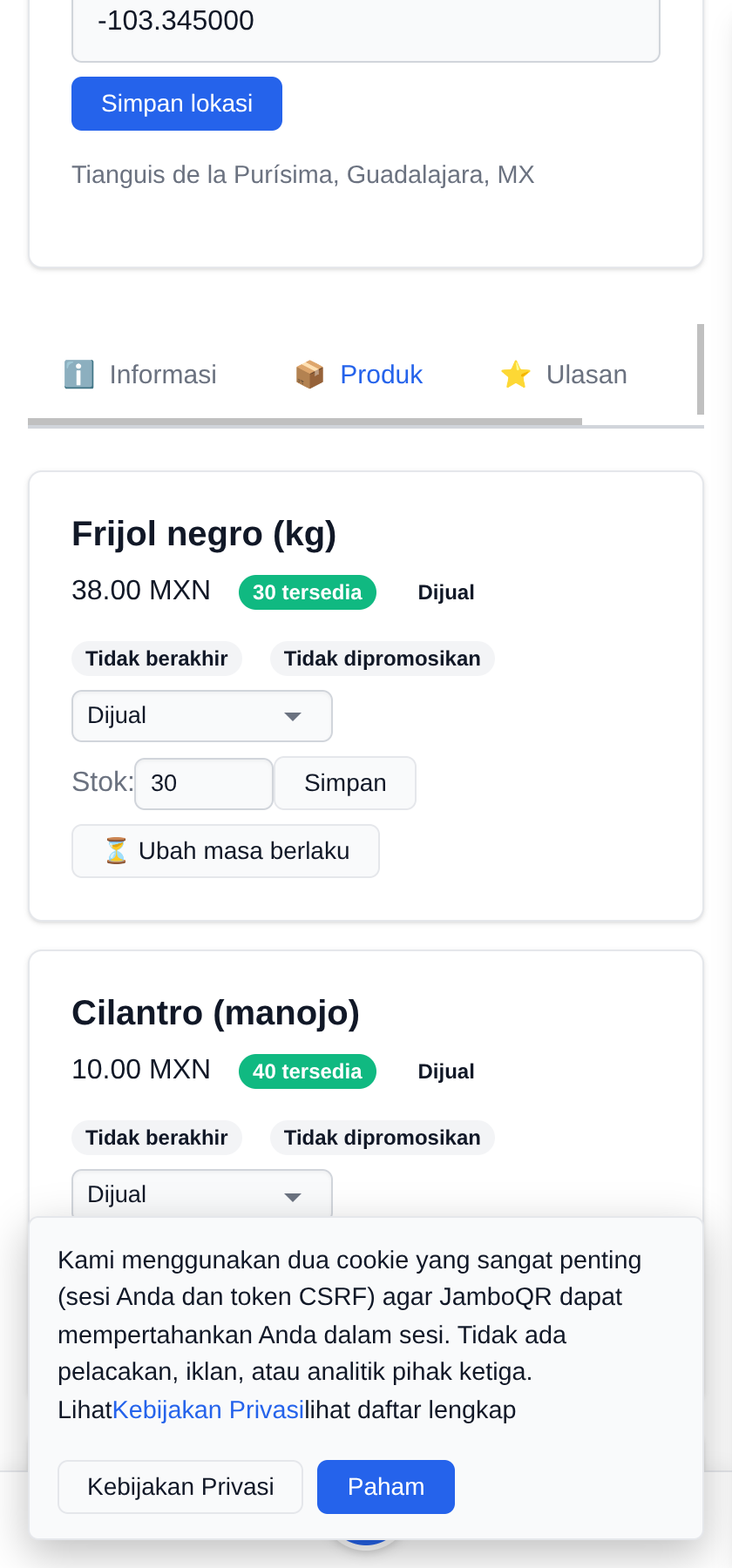 Toko keliling saya: satu lapak, tempat berbeda setiap hari Habis: setel stok ke nol