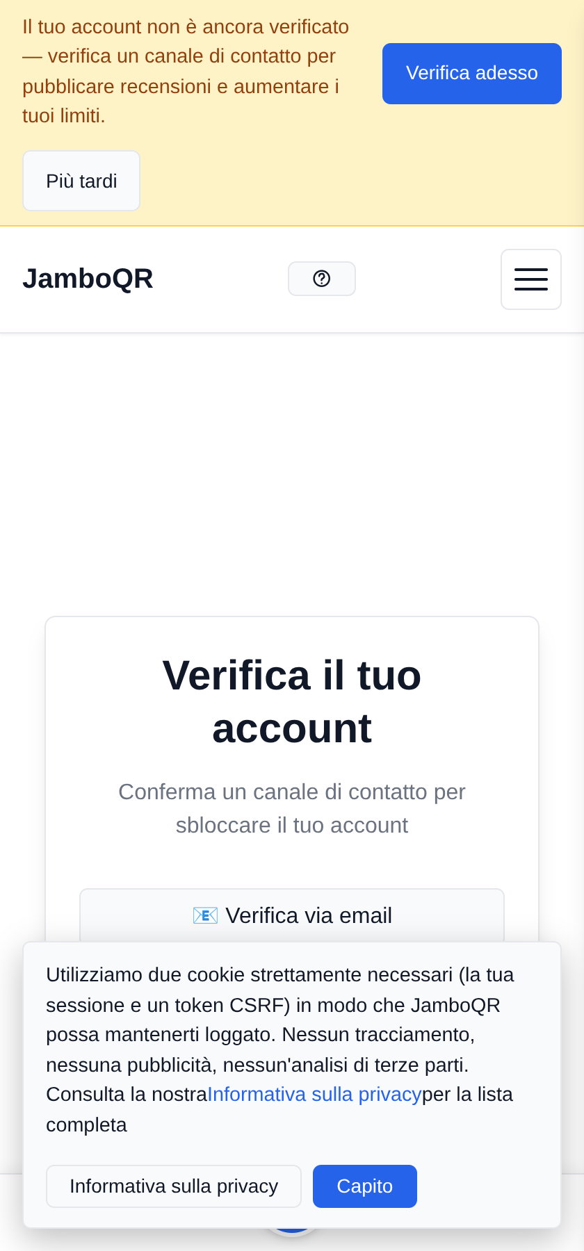 Registrati: il tuo account e il tuo negozio in cinque minuti Conferma che l'email è tua