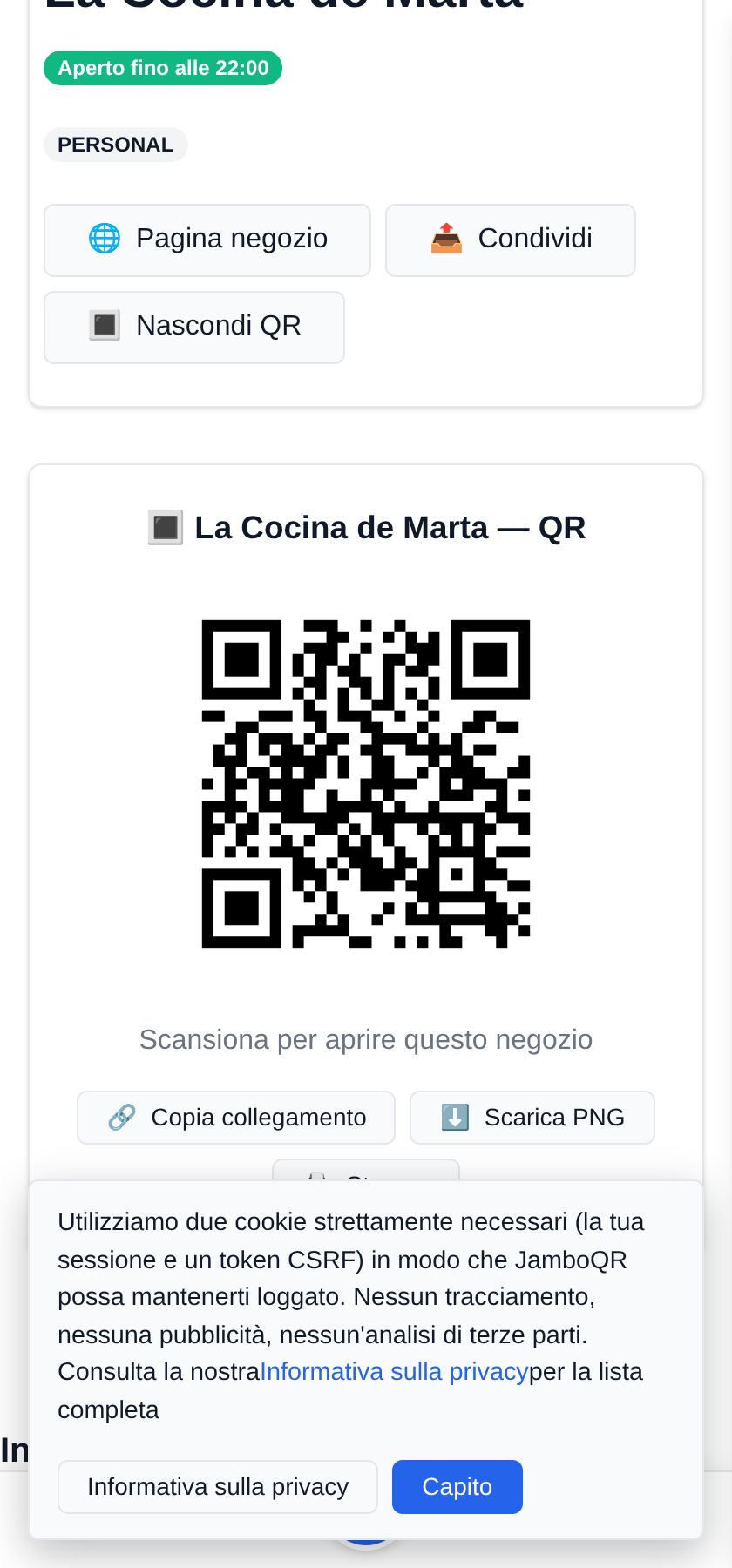 JamboQR: scansiona, condividi e mostra ciò che fai con un QR Il tuo QR da stampare, e un link da condividere