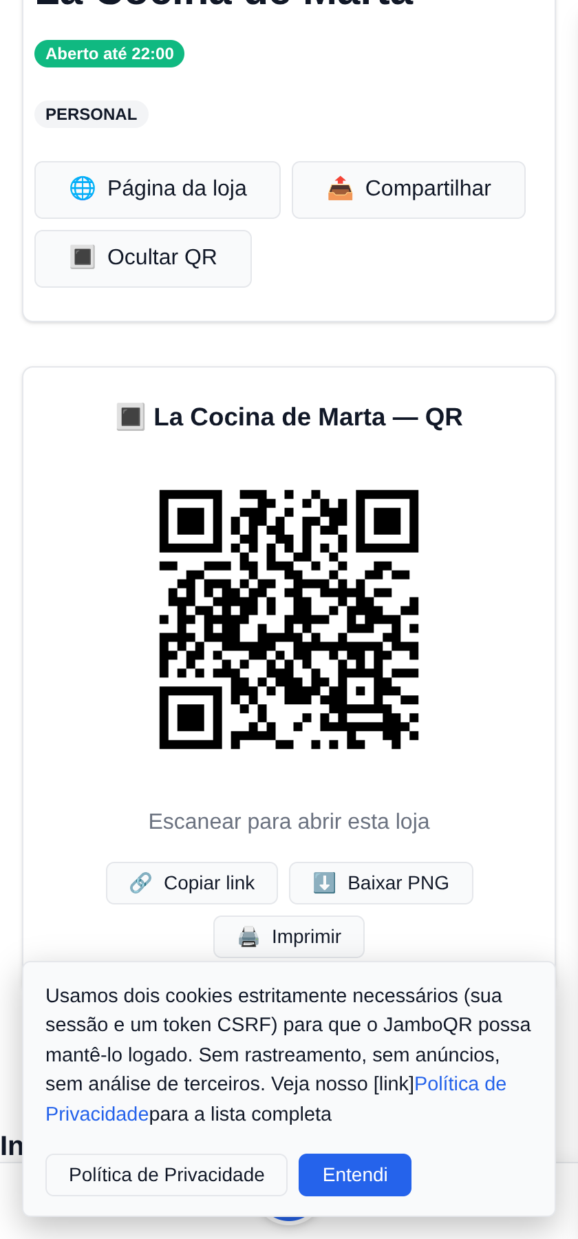 JamboQR: escaneie, compartilhe e mostre o que é seu com um QR Seu próprio QR para imprimir, e um link para compartilhar