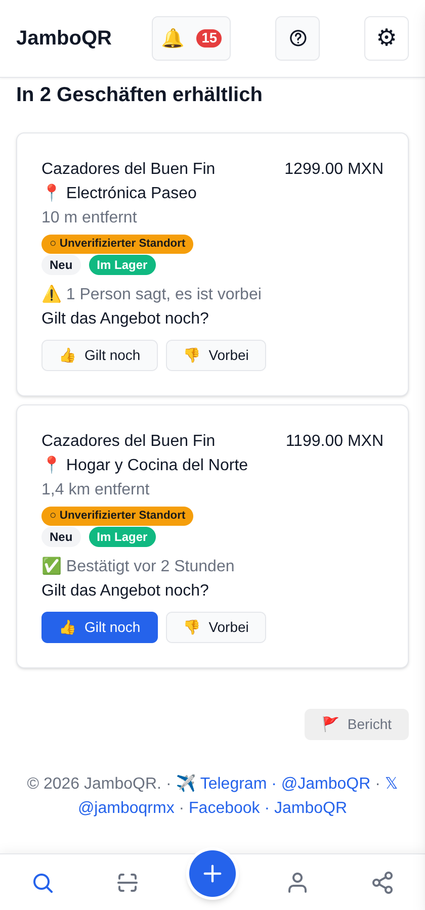 Buen Fin mit JamboQR: echte Angebote gemeinsam aufspüren Dasselbe Produkt in zwei Geschäften
