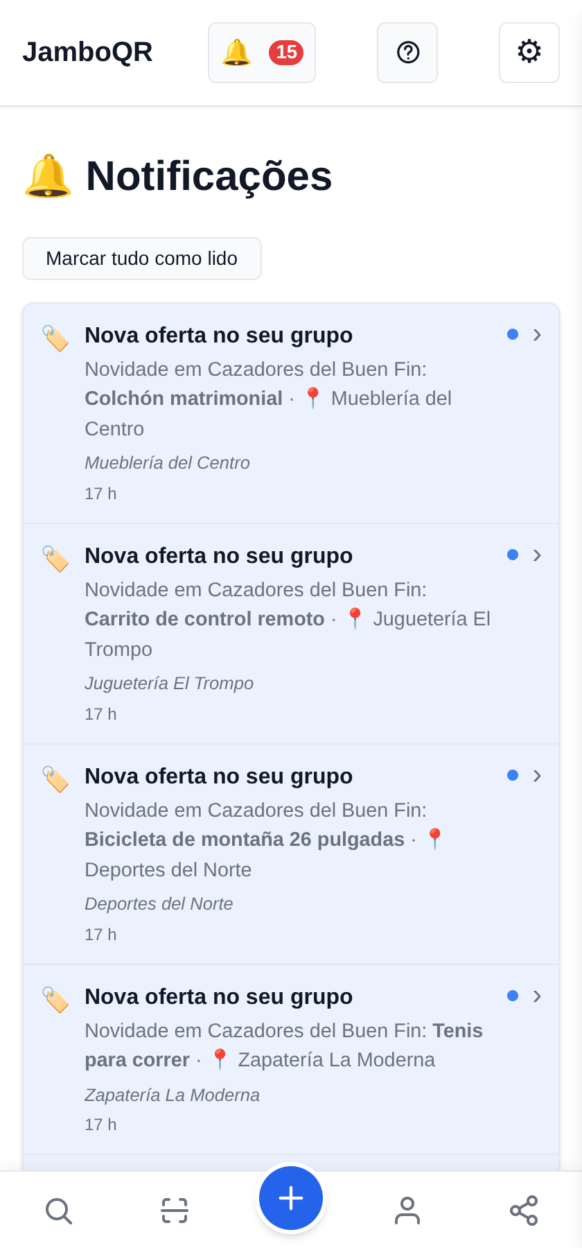 Buen Fin com o JamboQR: cace ofertas de verdade em grupo O sininho avisa de cada oferta nova