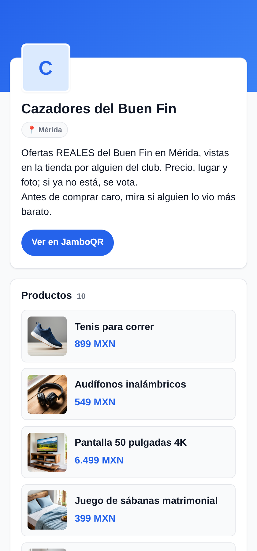 El Buen Fin con JamboQR: caza ofertas reales en grupo Y la página pública del club