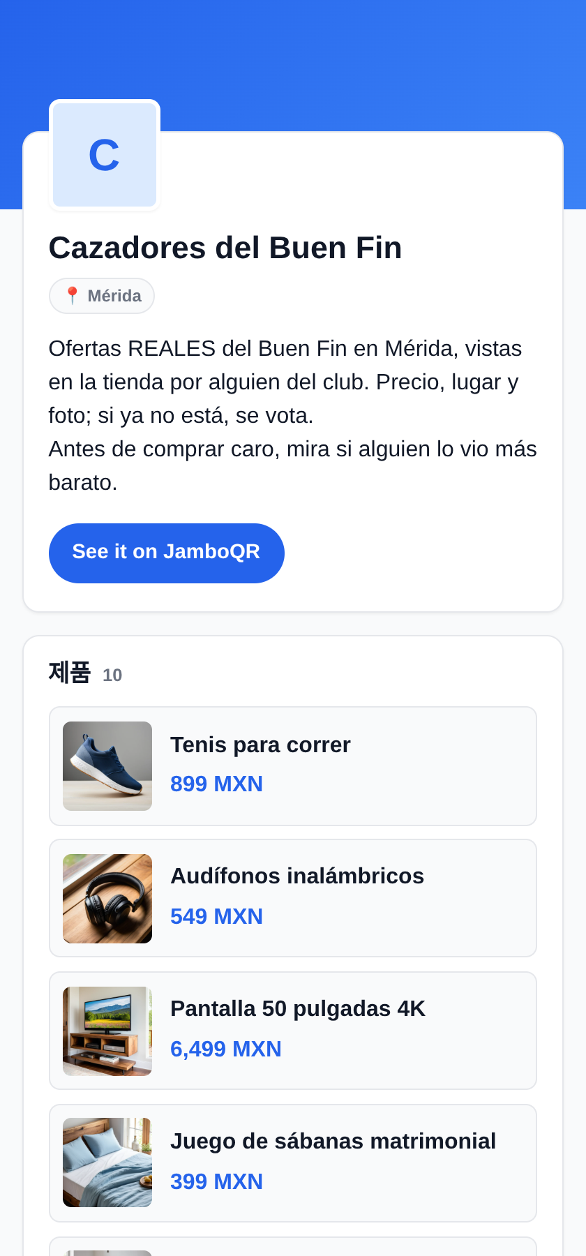 JamboQR와 함께하는 Buen Fin: 진짜 특가를 함께 찾아요 클럽의 공개 페이지