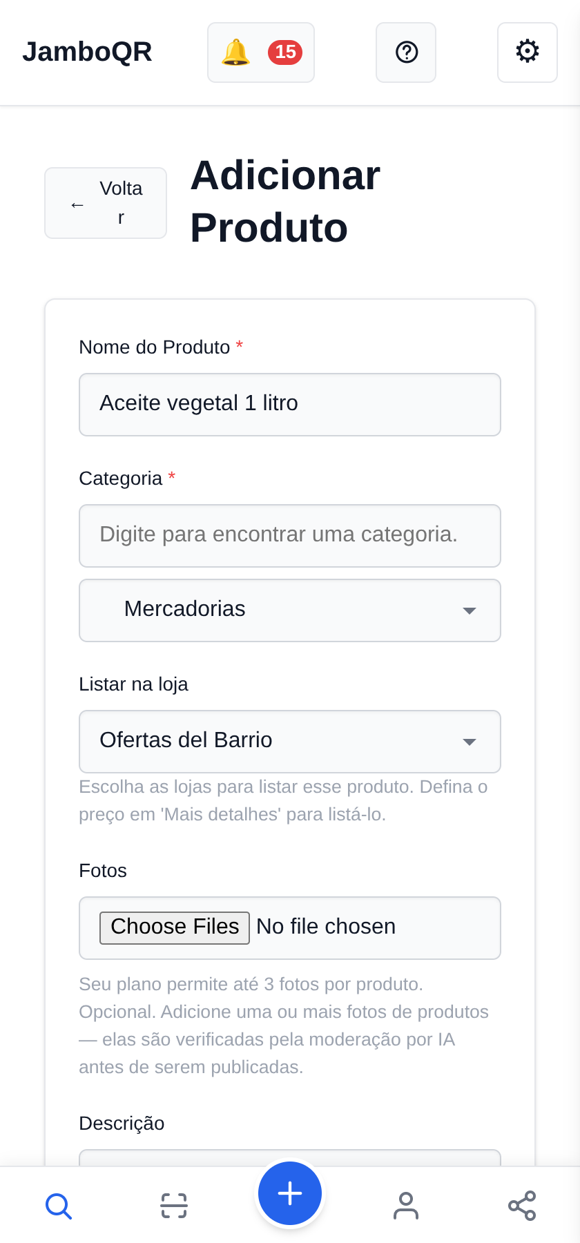 Publicar uma oferta com o lugar