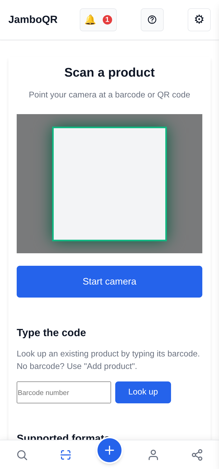 JamboQR, the app for scanning QR codes Open the scanner and point