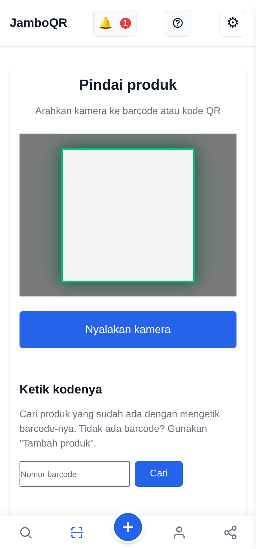JamboQR, aplikasi untuk memindai kode QR Buka pemindai dan arahkan