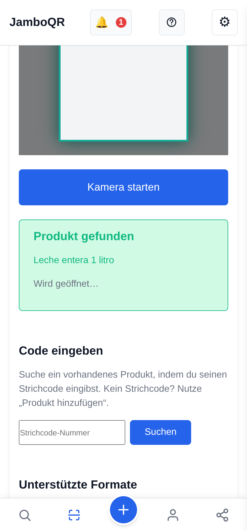 JamboQR, die App zum Scannen von QR-Codes „Produkt gefunden“
