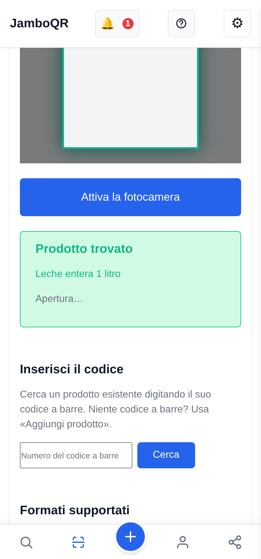 JamboQR, l'app per scansionare i codici QR «Prodotto trovato»