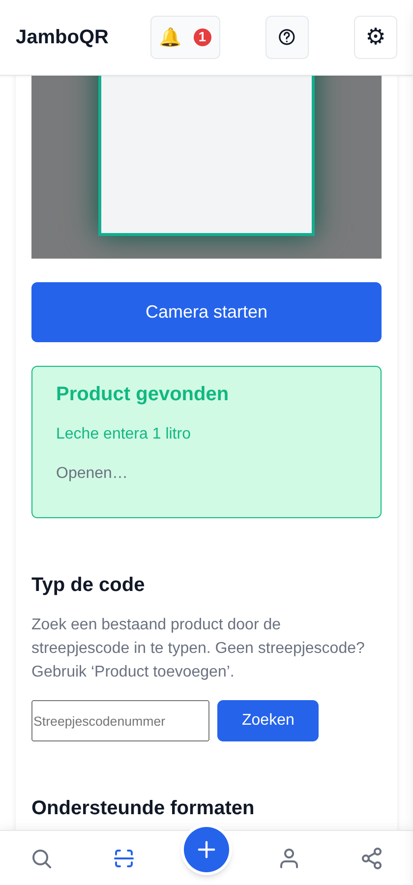JamboQR, de app om QR-codes te scannen „Product gevonden”