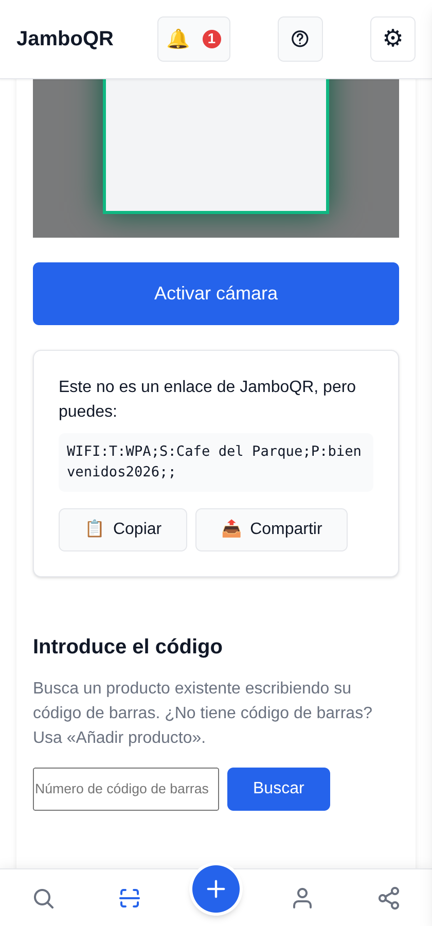 JamboQR, la app para escanear códigos QR La clave del wifi y otros textos