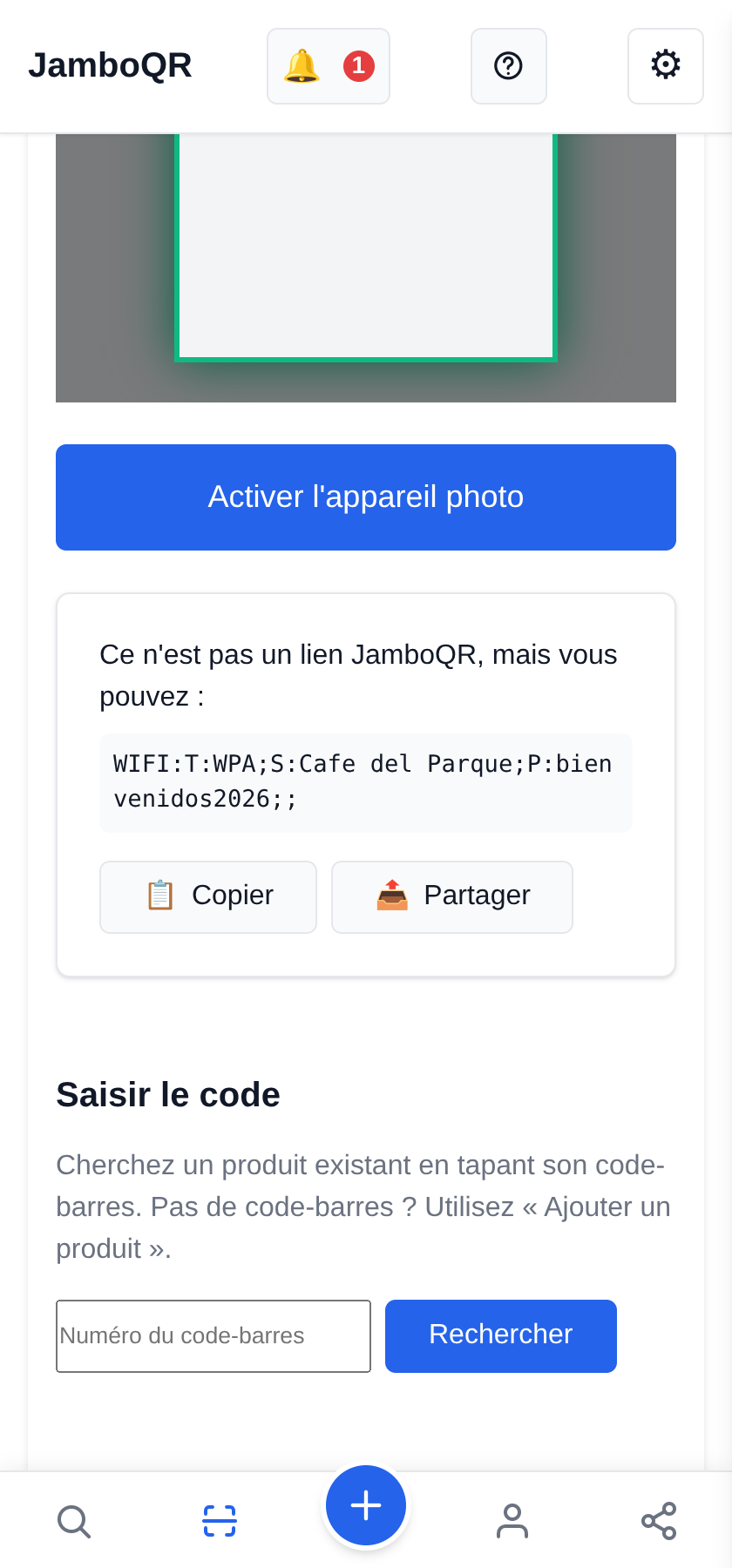JamboQR, l'appli pour scanner les QR codes Le mot de passe du wifi et autres textes