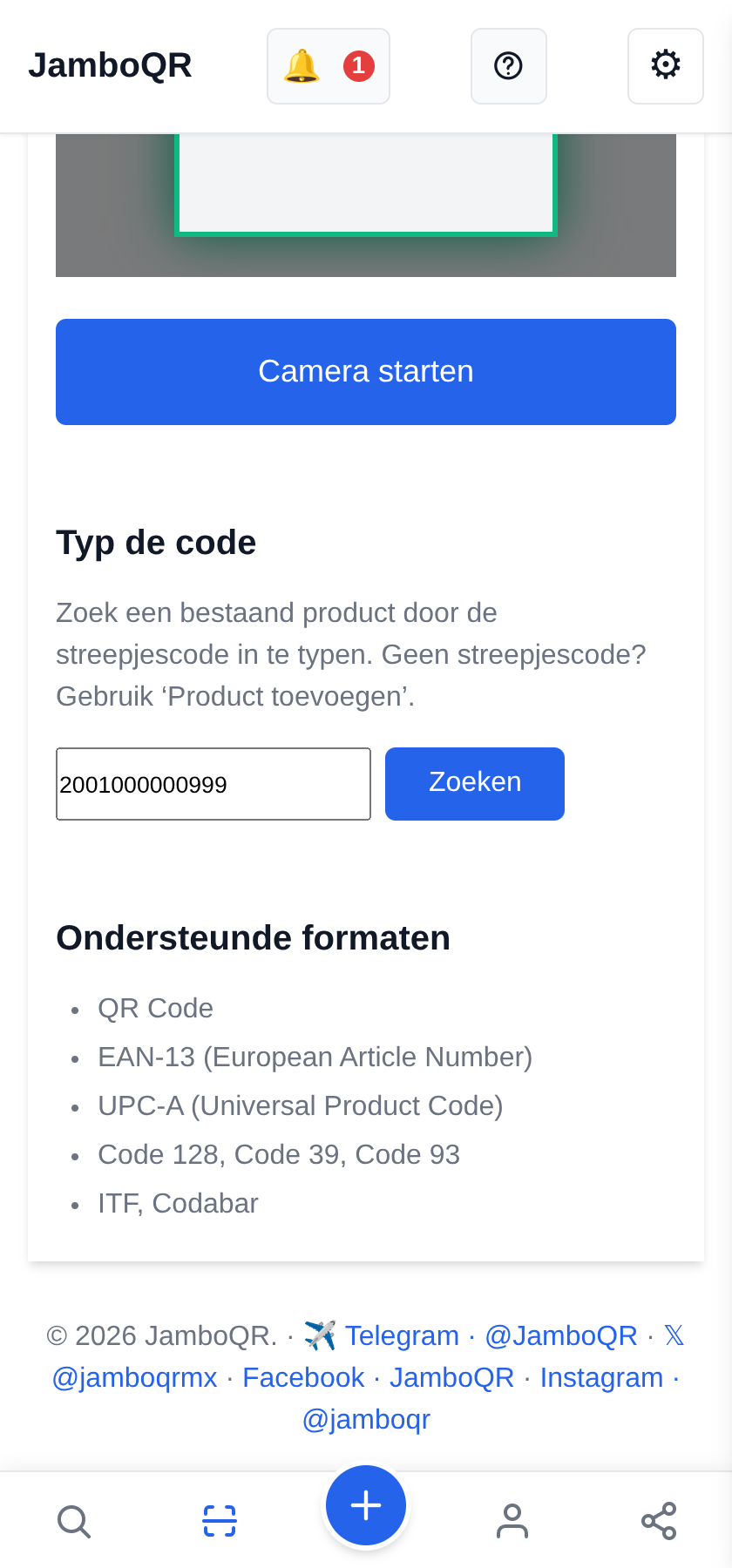 JamboQR, de app om QR-codes te scannen Zoek een product via de streepjescode