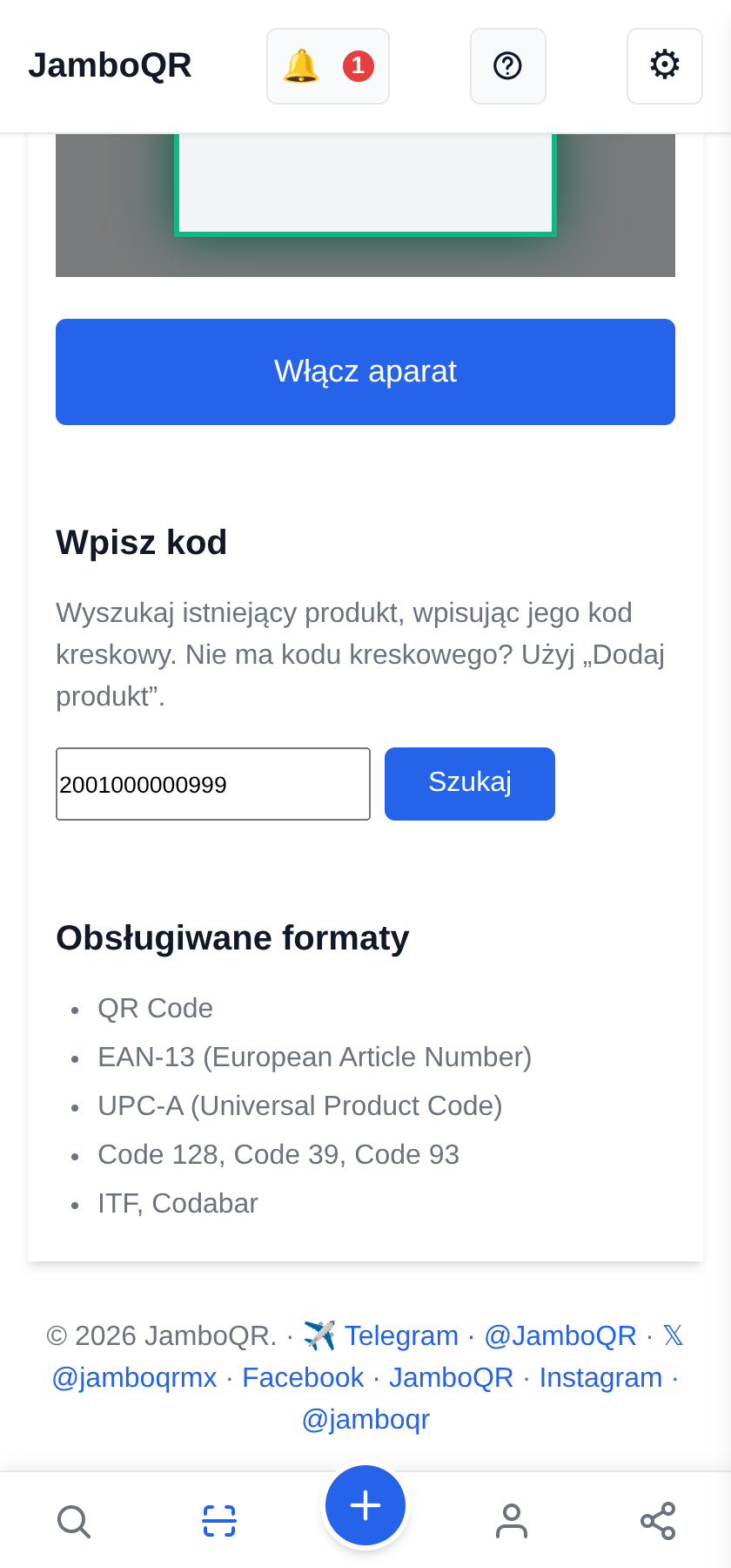 JamboQR, aplikacja do skanowania kodów QR Wyszukaj produkt po kodzie kreskowym