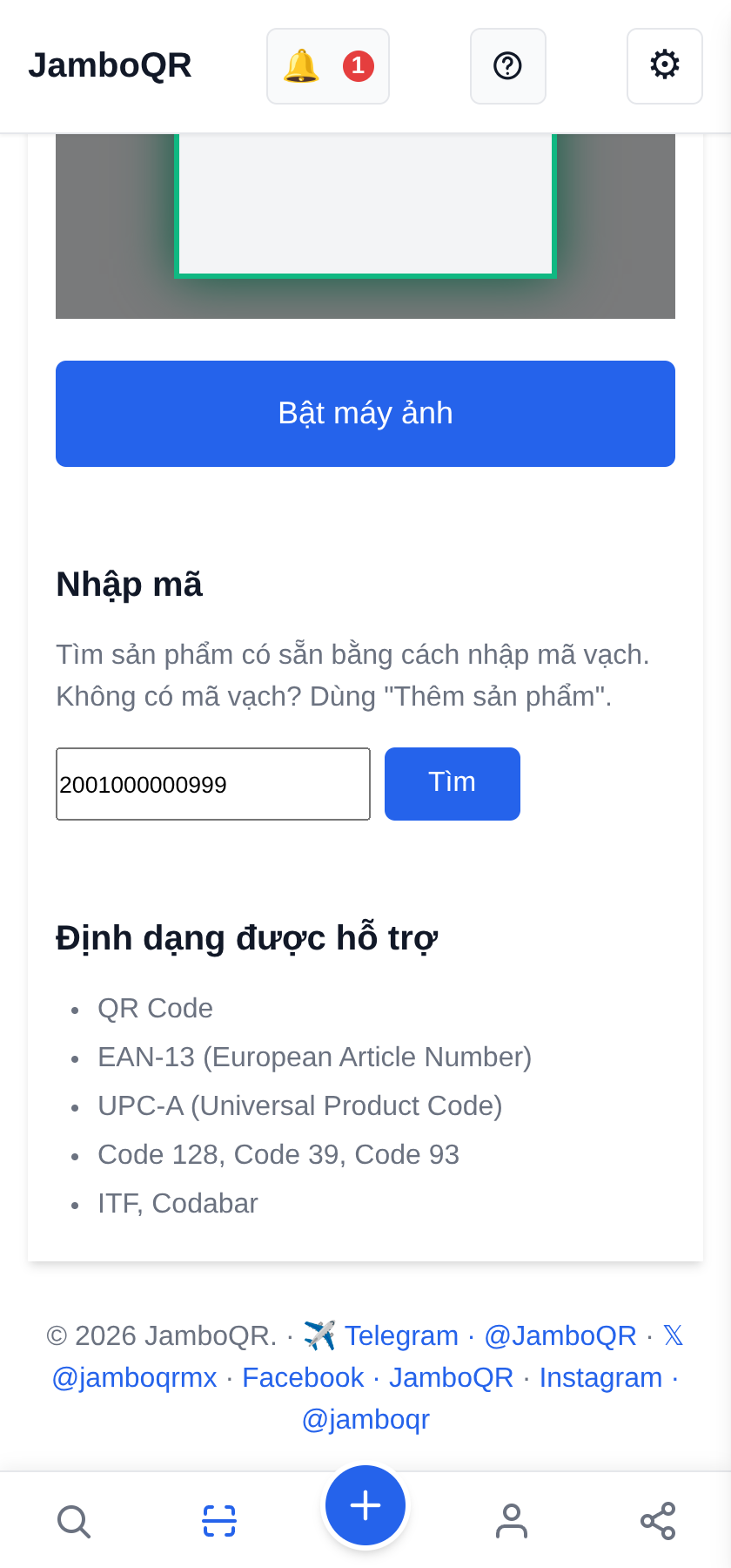 JamboQR, ứng dụng quét mã QR Tìm sản phẩm theo mã vạch