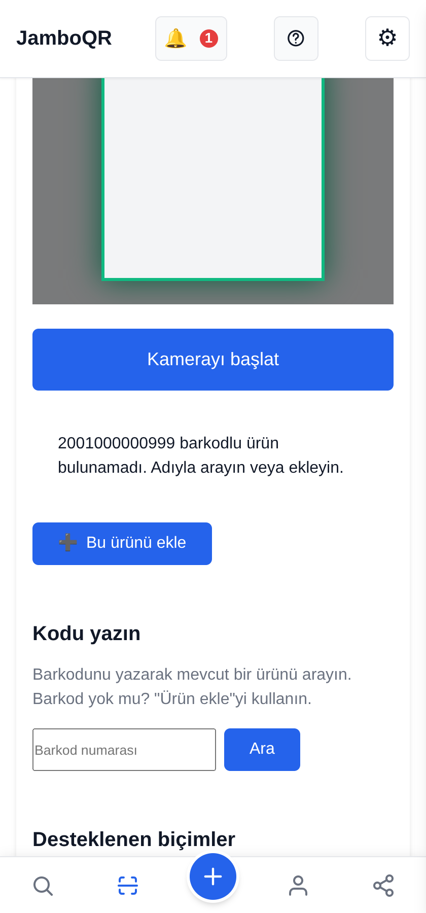 JamboQR, QR kod taramak için uygulama Kimsede yok mu? Siz ekleyin