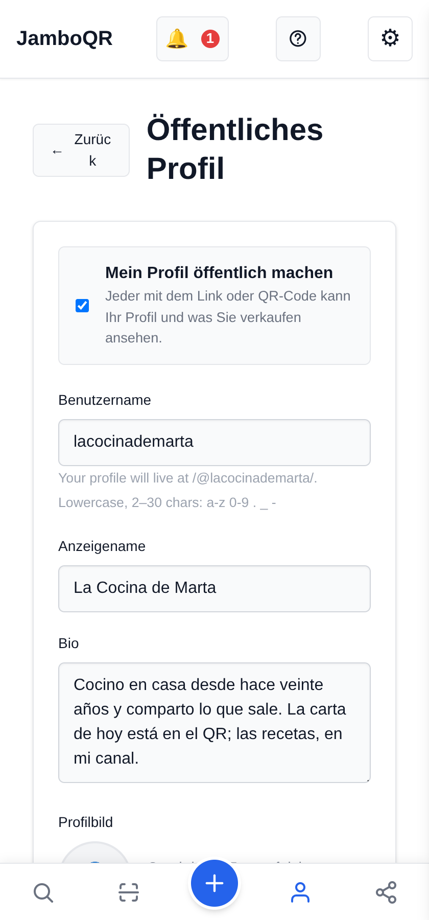 Deine Links auf dein öffentliches Profil Öffnetes Profil aufrufen und den Namen wählen