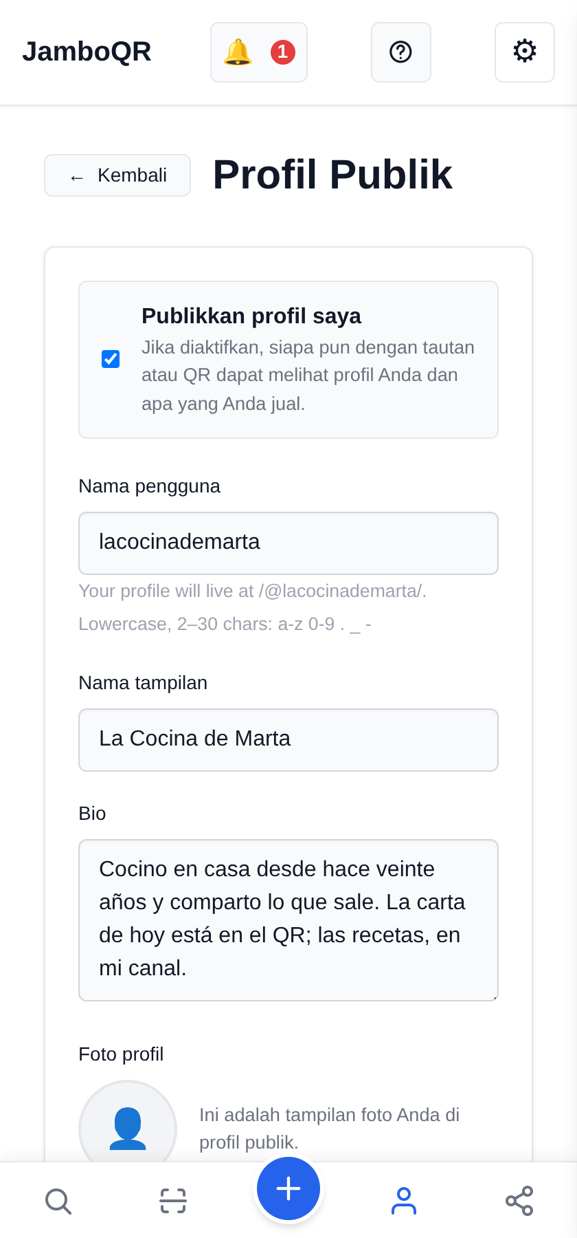 Buka Profil Publik dan pilih nama Anda
