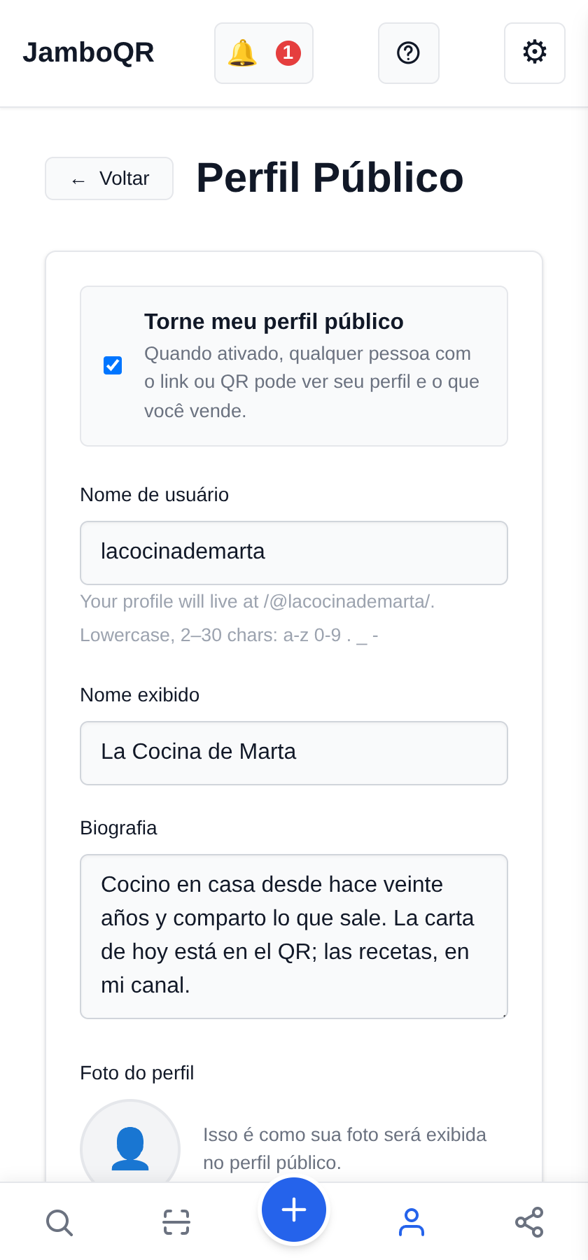 Coloque suas redes no seu perfil público Entre em Perfil Público e escolha seu nome
