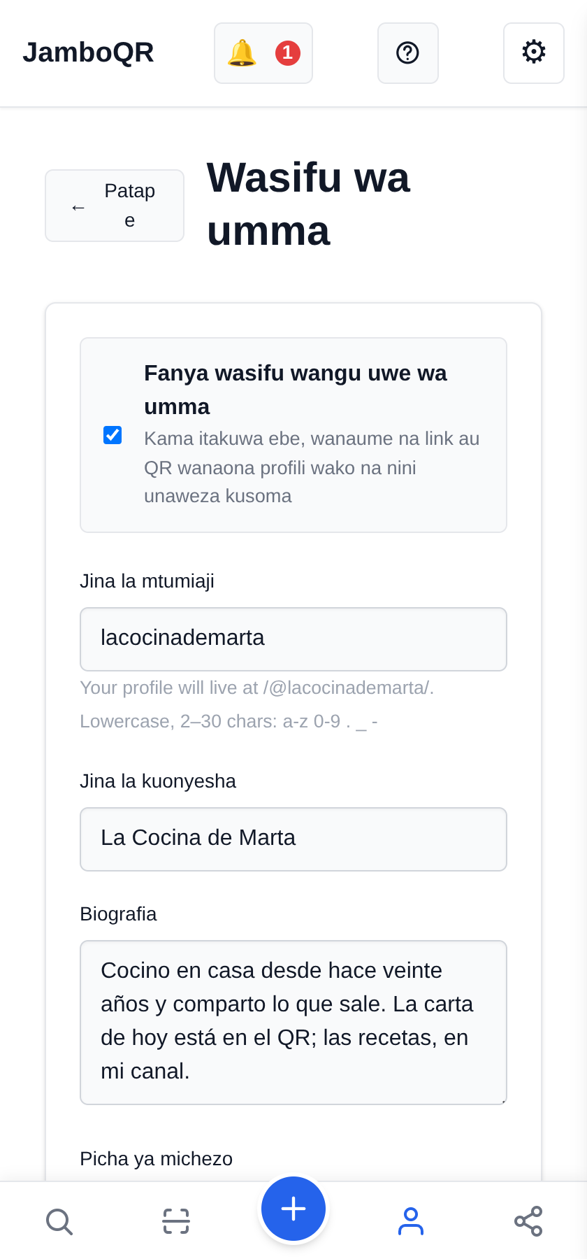 Weka viungo vyako kwenye wasifu wa umma Fungua Wasifu wa umma na uchague jina