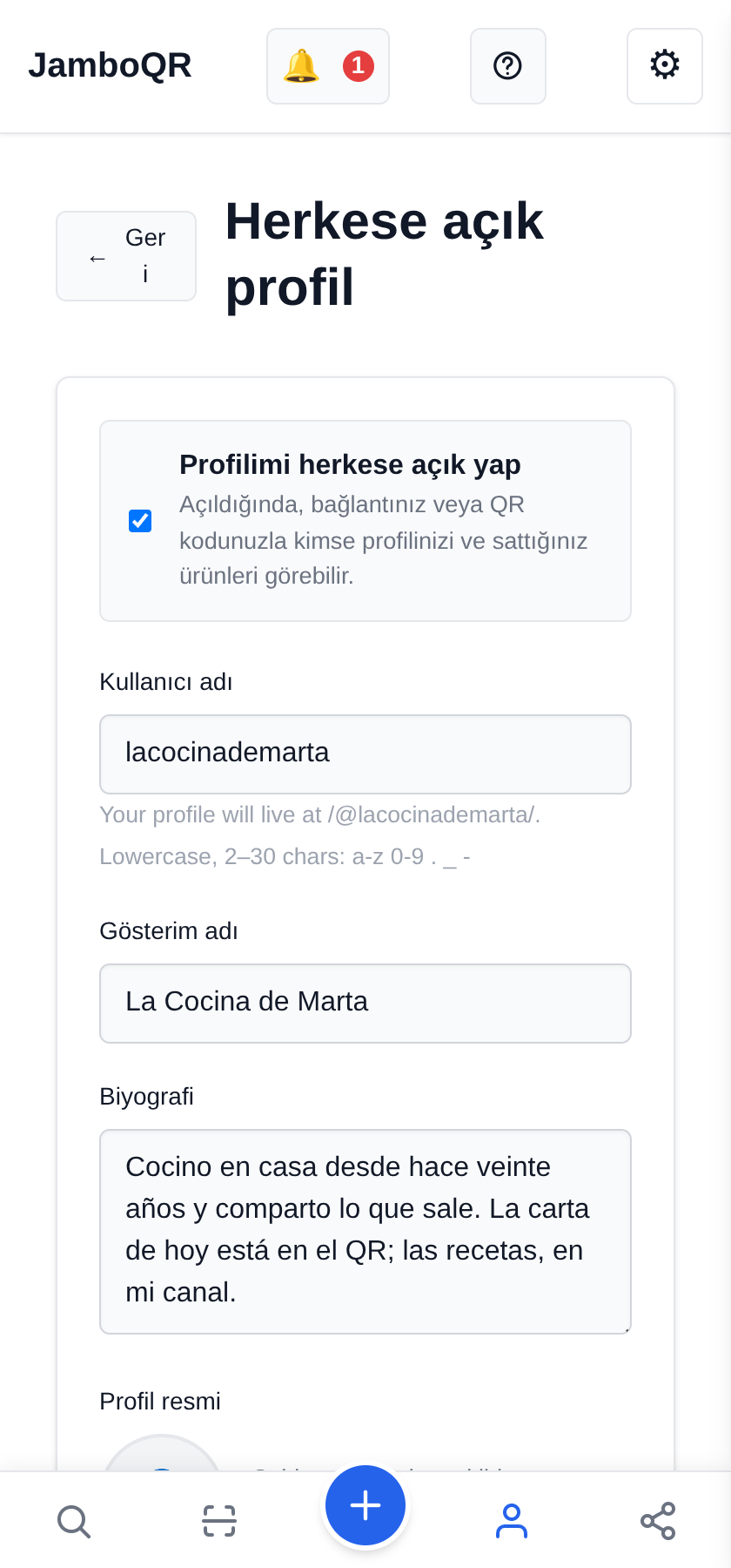 Bağlantılarını herkese açık profiline koy Herkese açık profili aç ve adını seç