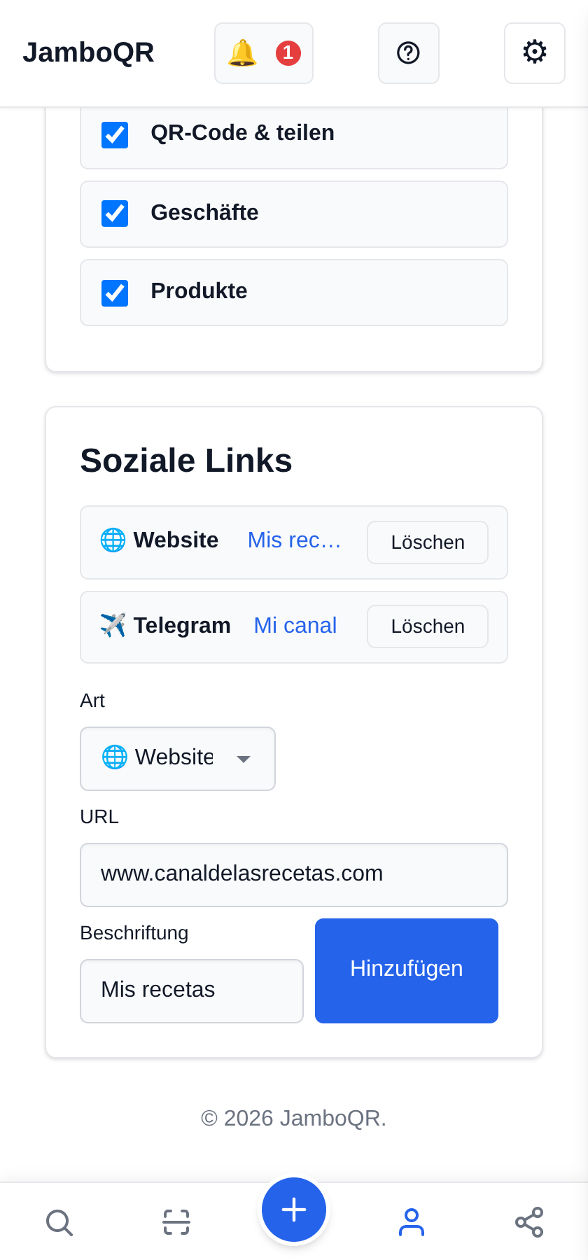 Deine Links auf dein öffentliches Profil Deine Website hinzufügen