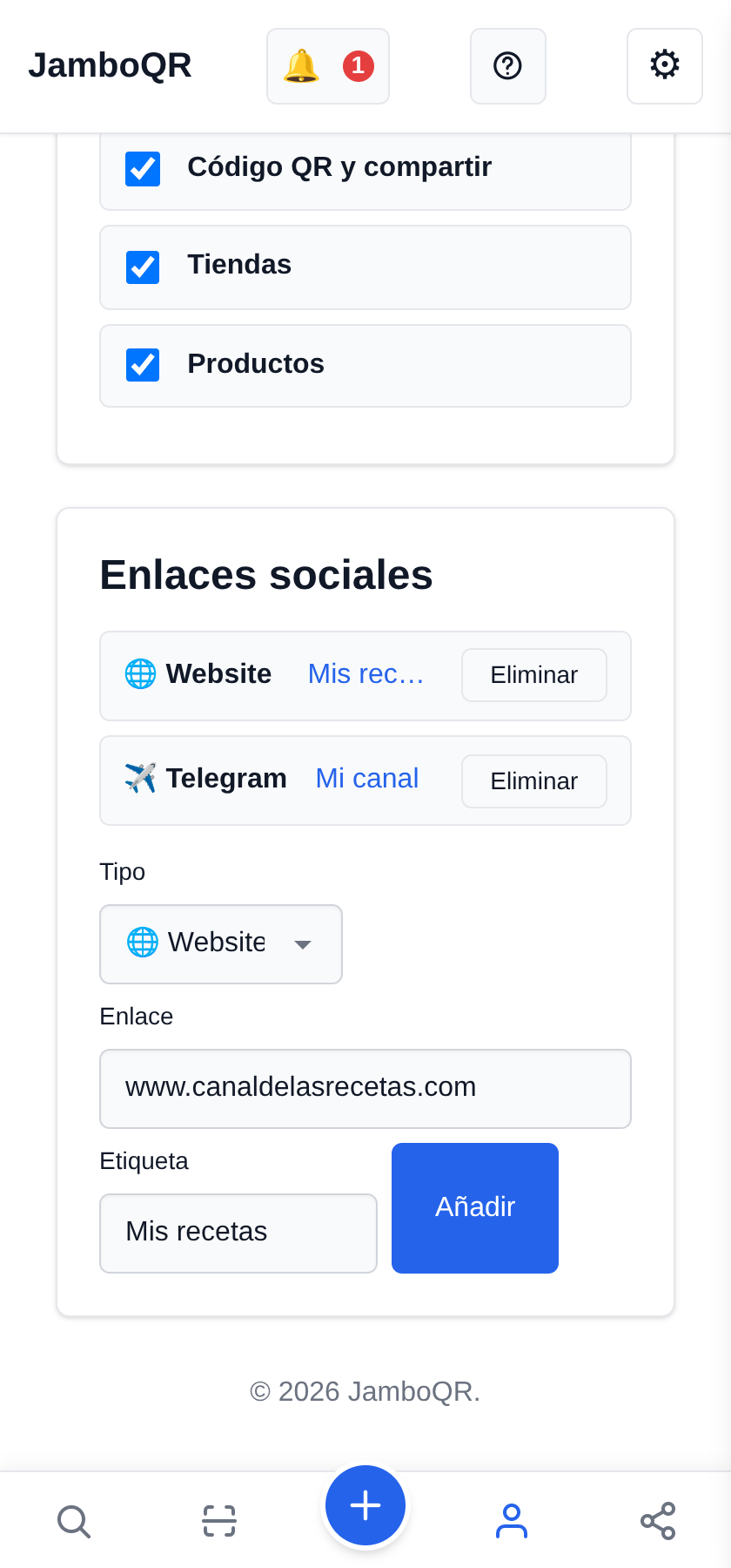 Pon tus redes en tu perfil público Añade tu sitio web