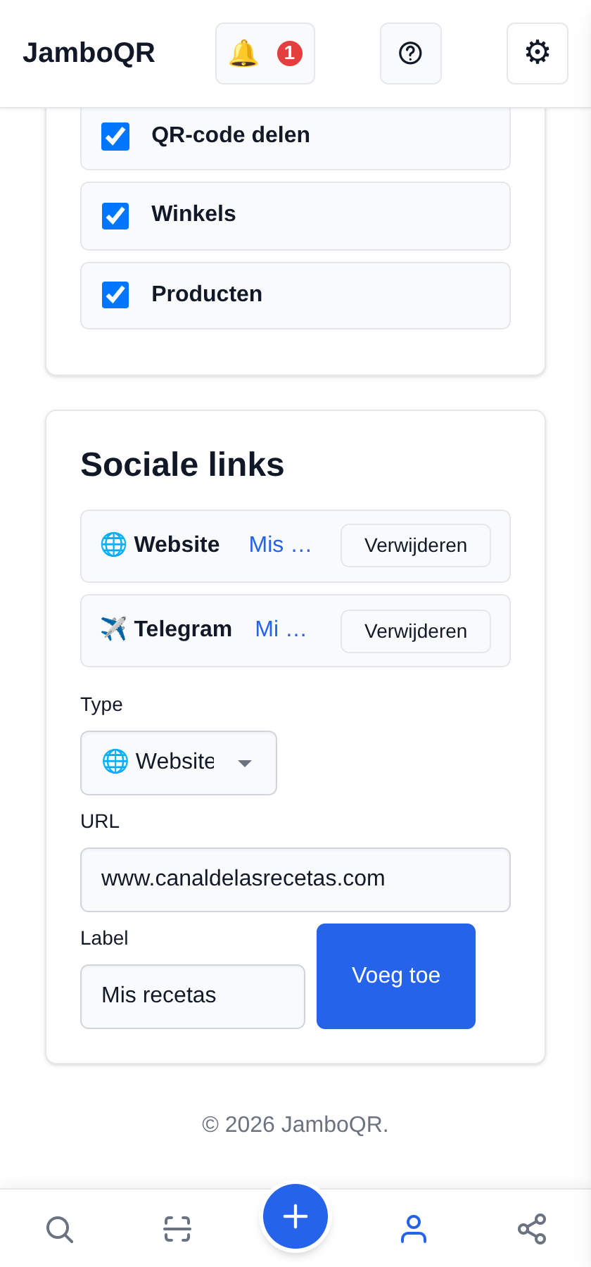Voeg je website toe