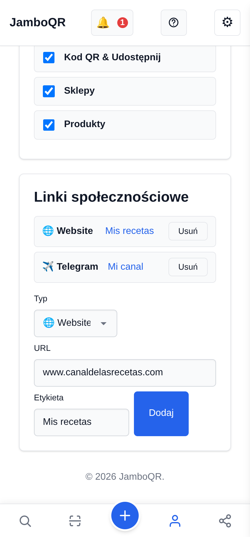 Umieść swoje linki na profilu publicznym Dodaj swoją stronę