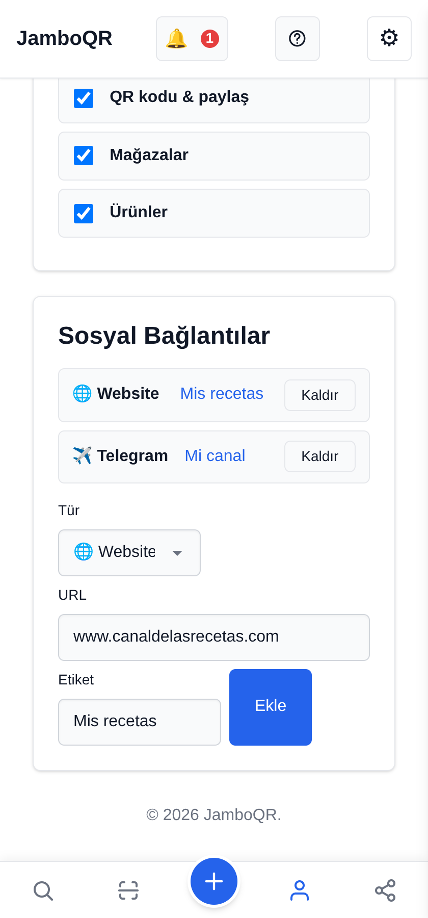 Bağlantılarını herkese açık profiline koy Siteni ekle