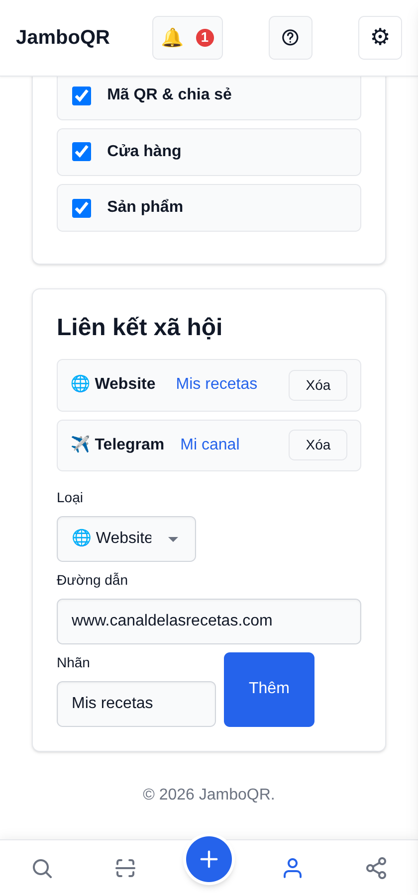 Thêm trang web của bạn
