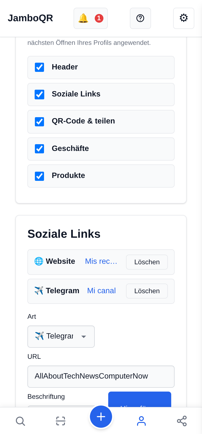 Deine Links auf dein öffentliches Profil Entscheiden, was zu sehen ist