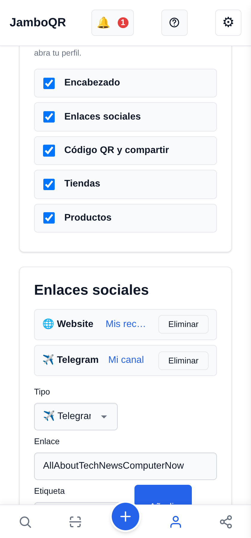 Pon tus redes en tu perfil público Decide qué se enseña