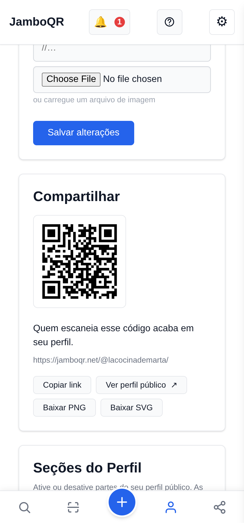 Coloque suas redes no seu perfil público Deixe público e compartilhe
